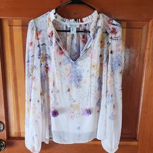 Rachel Zoe Ruffled Long Sleeve Blouse in White and Pink